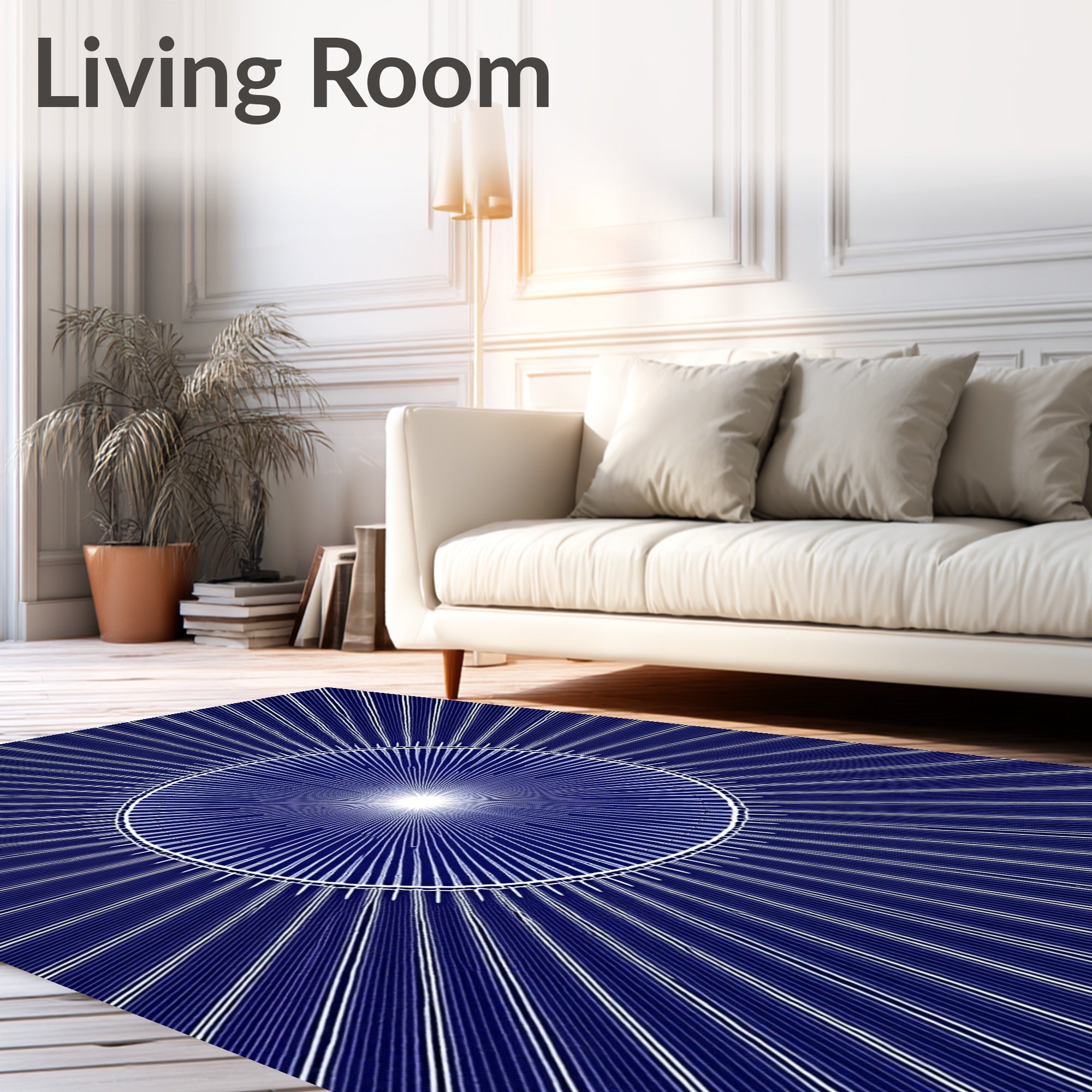 Radiant Sunburst Abstract Blue Rug