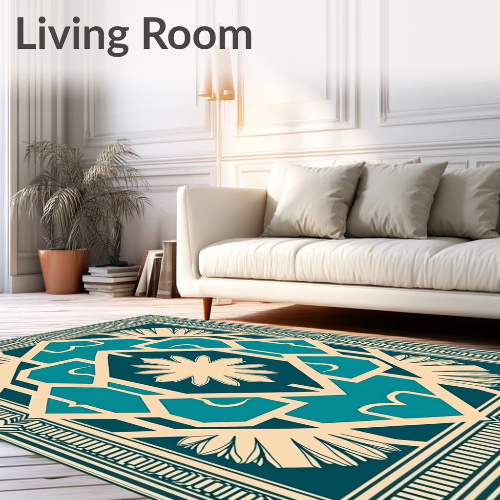 Art Deco Teal Geometric Pattern Rug