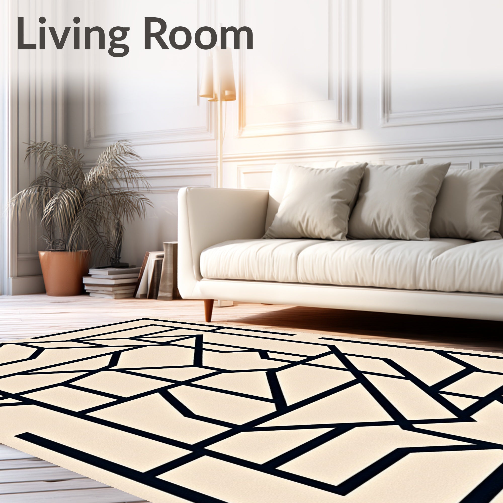 Modern Geometric Black Outline Rug