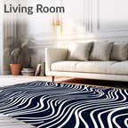 Abstract Navy Wavy Lines Pattern Rug