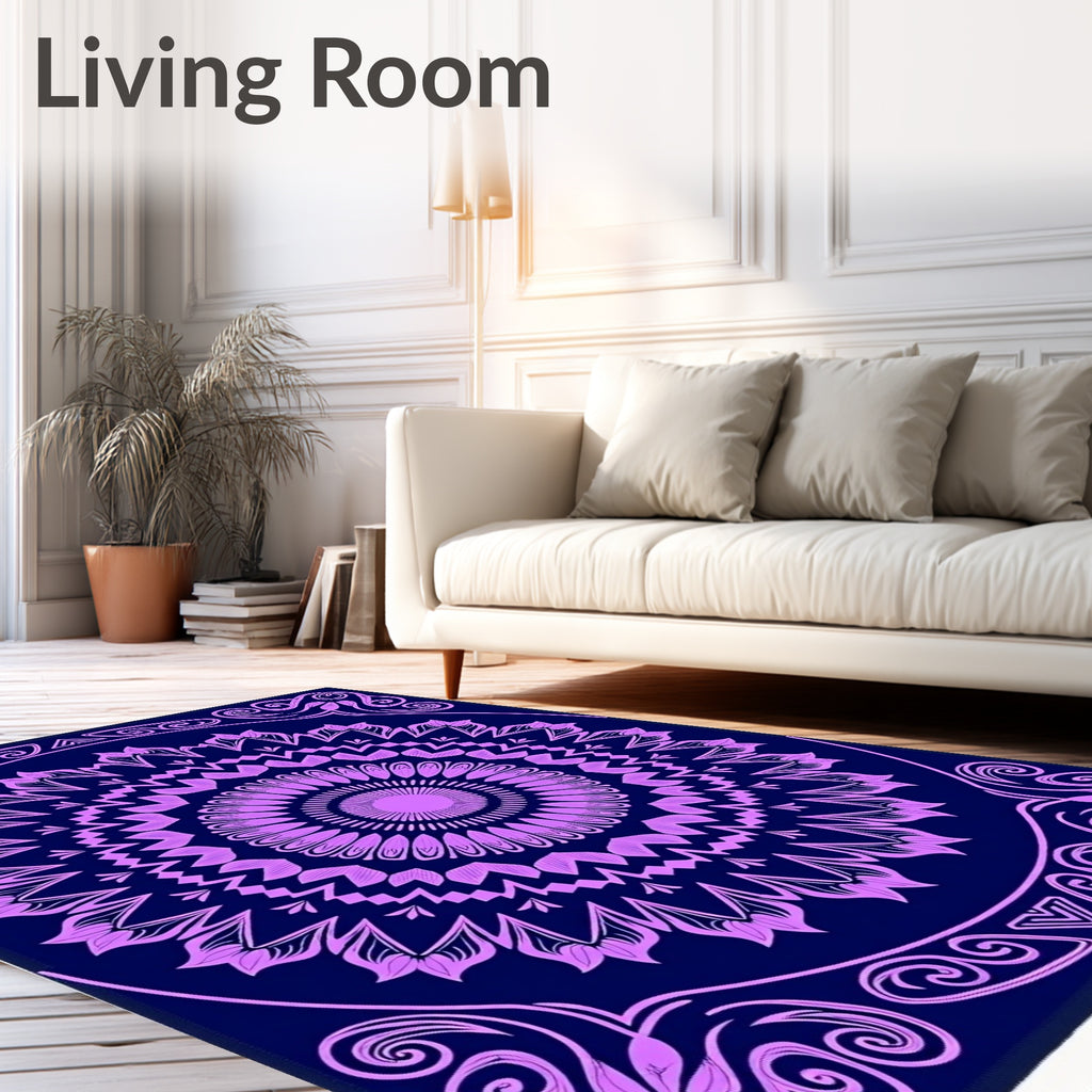 Elegant Purple Mandala Floral Design Rug