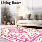 Pink Cream Floral Scroll Pattern Rug