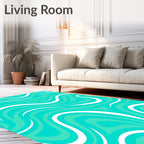 Aqua And White Flowing Pattern Rug
