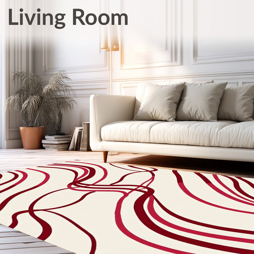 Crimson Swirls Patterned Rug
