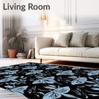 Light Blue Moth Botanical Pattern Rug