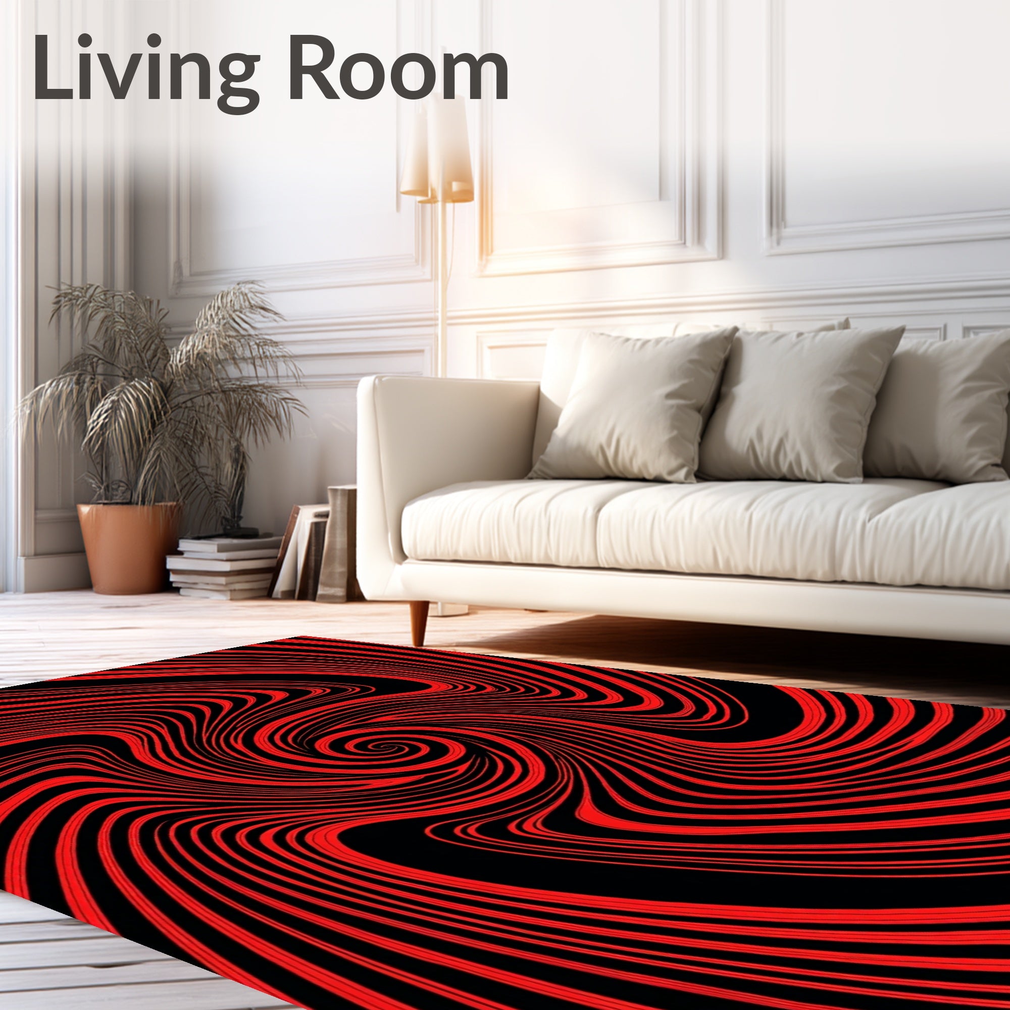 Abstract Red Black Swirl Pattern Rug