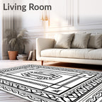 Intricate Black White Geometric Pattern Rug