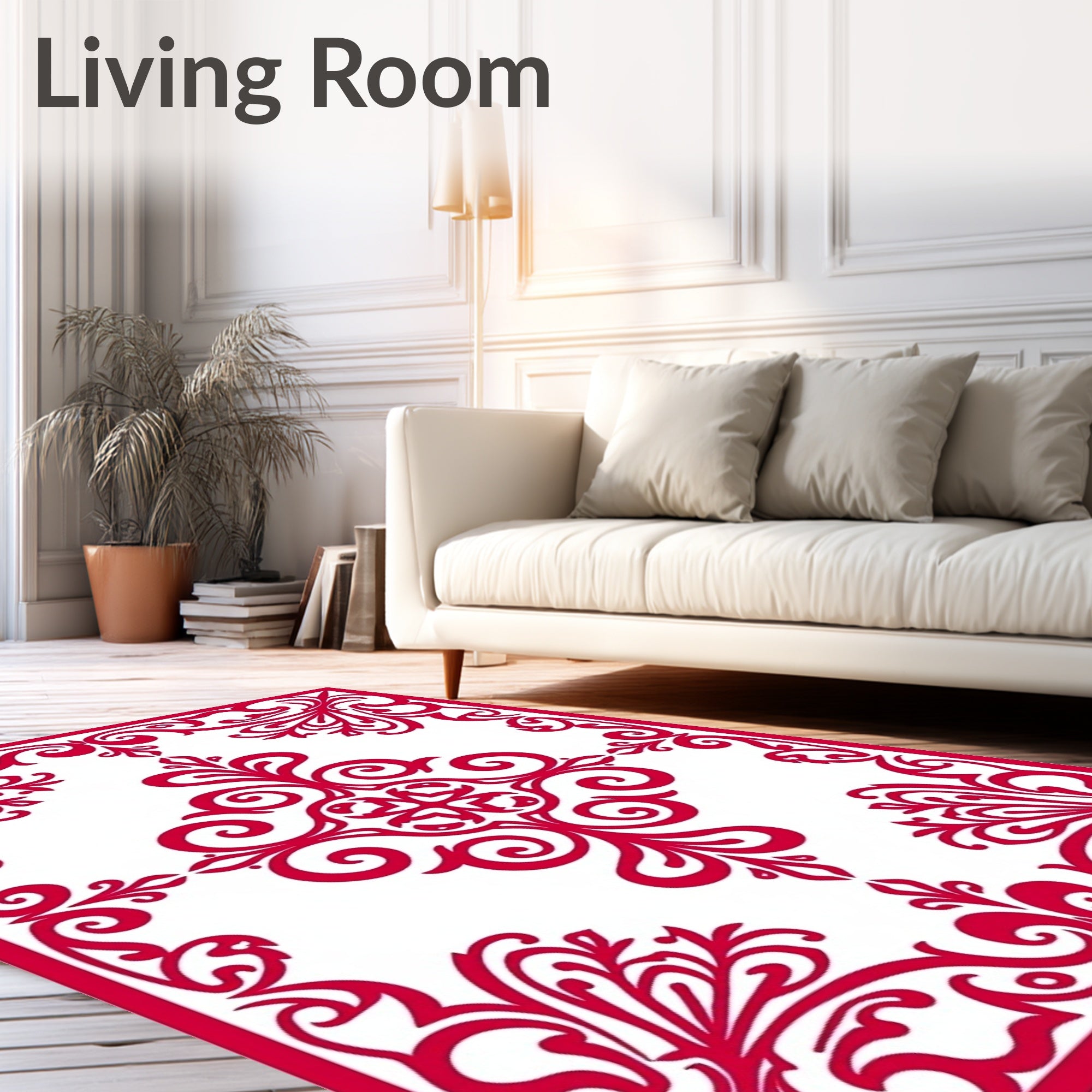 Vibrant Red Ornate Scrollwork Design Rug