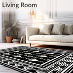 Black White Geometric Fan Pattern Rug