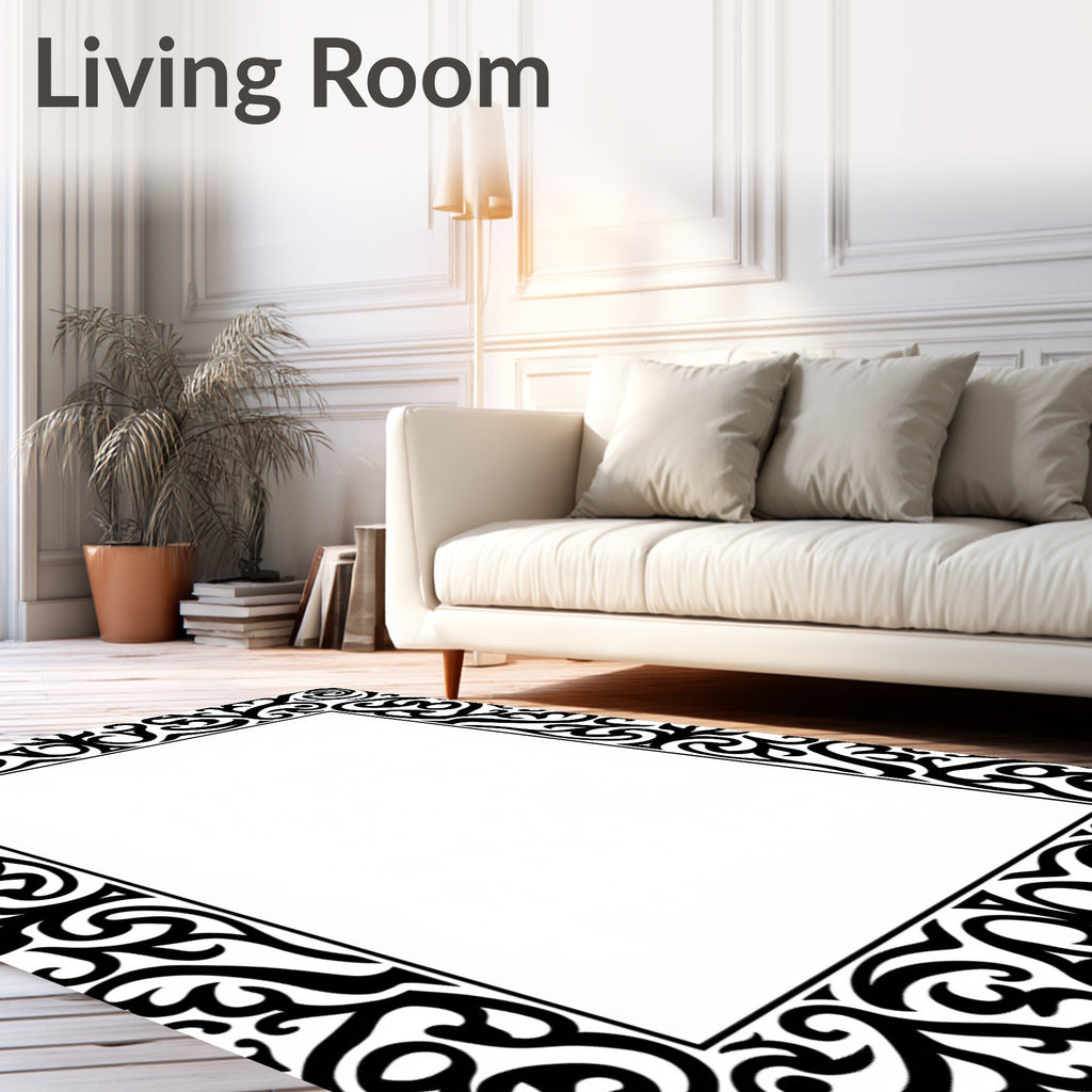 Ornate Black Scroll Border Rug