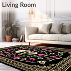 Dark Skull Mushroom Floral Pattern Rug