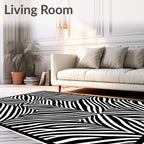 Bold Black White Abstract Waves Rug
