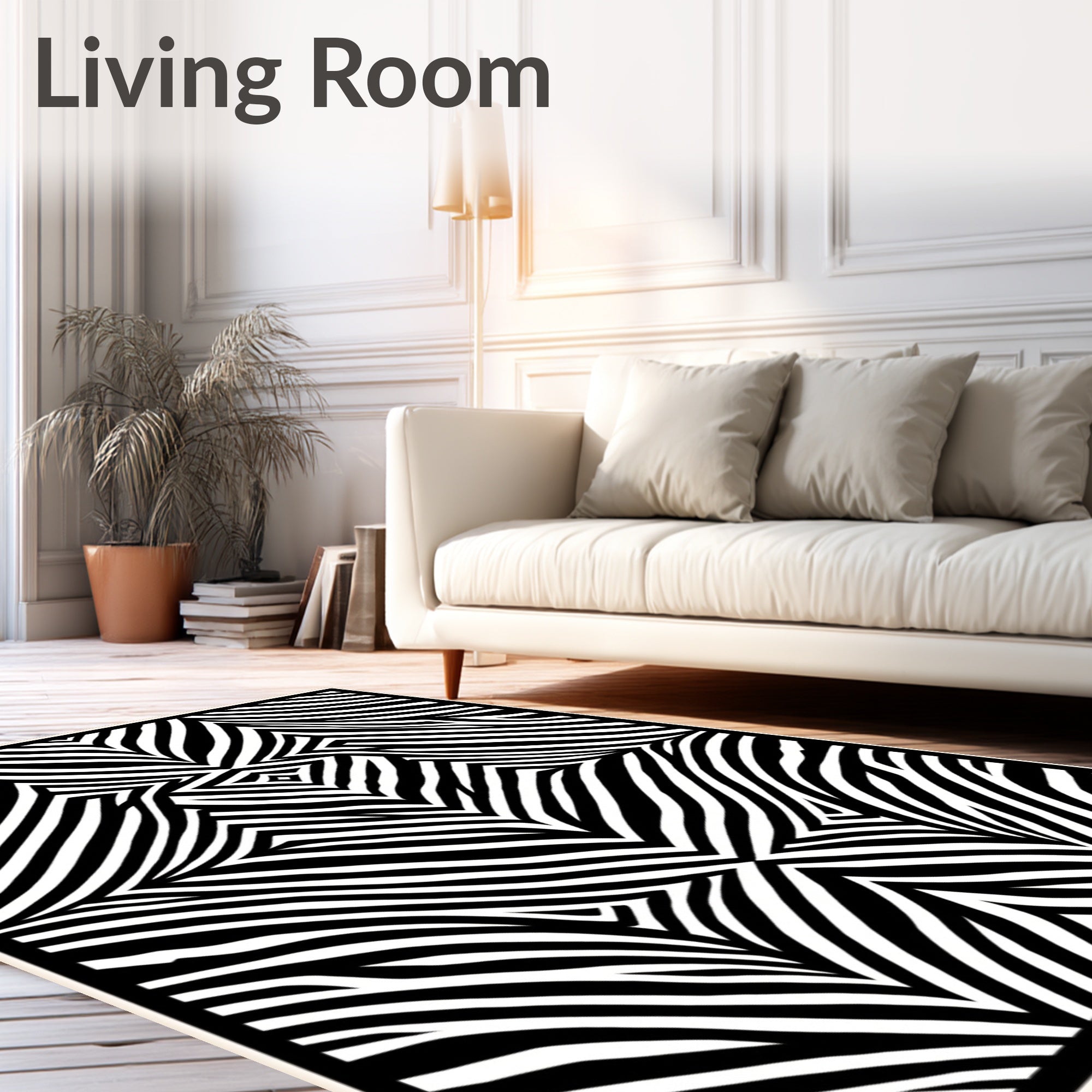 Bold Black White Abstract Waves Rug