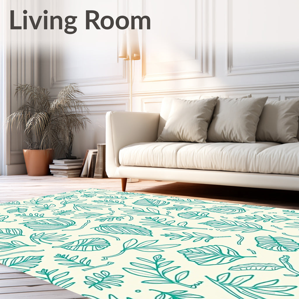 Teal Leaf Pattern Delightful Design Rug