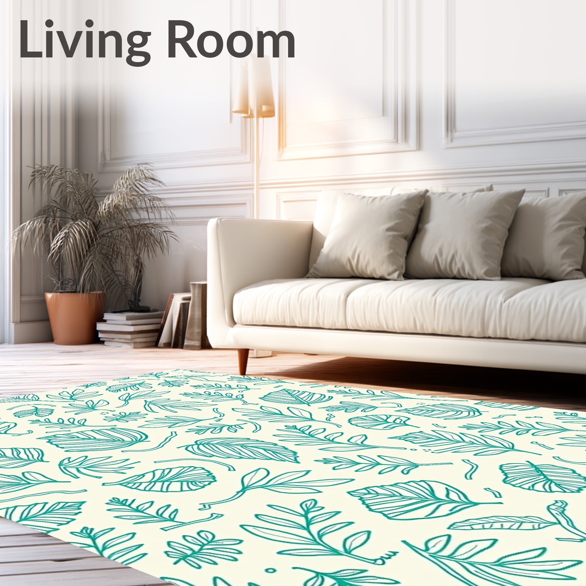 Teal Leaf Pattern Delightful Design Rug