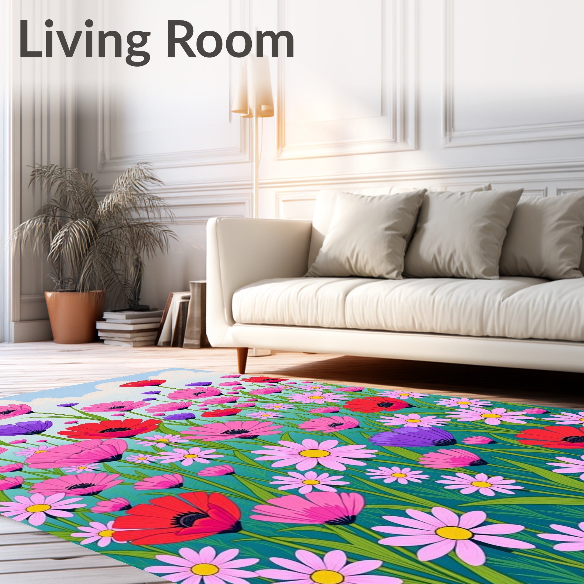 Vibrant Meadow Floral Pattern Rug