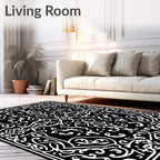 Intricate Black White Floral Design Rug