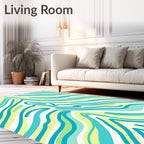 Wavy Teal Aqua Lime Stripes Rug