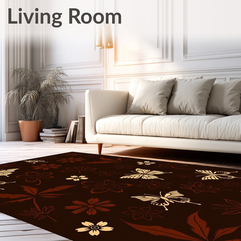 Brown Butterfly Floral Pattern Rug