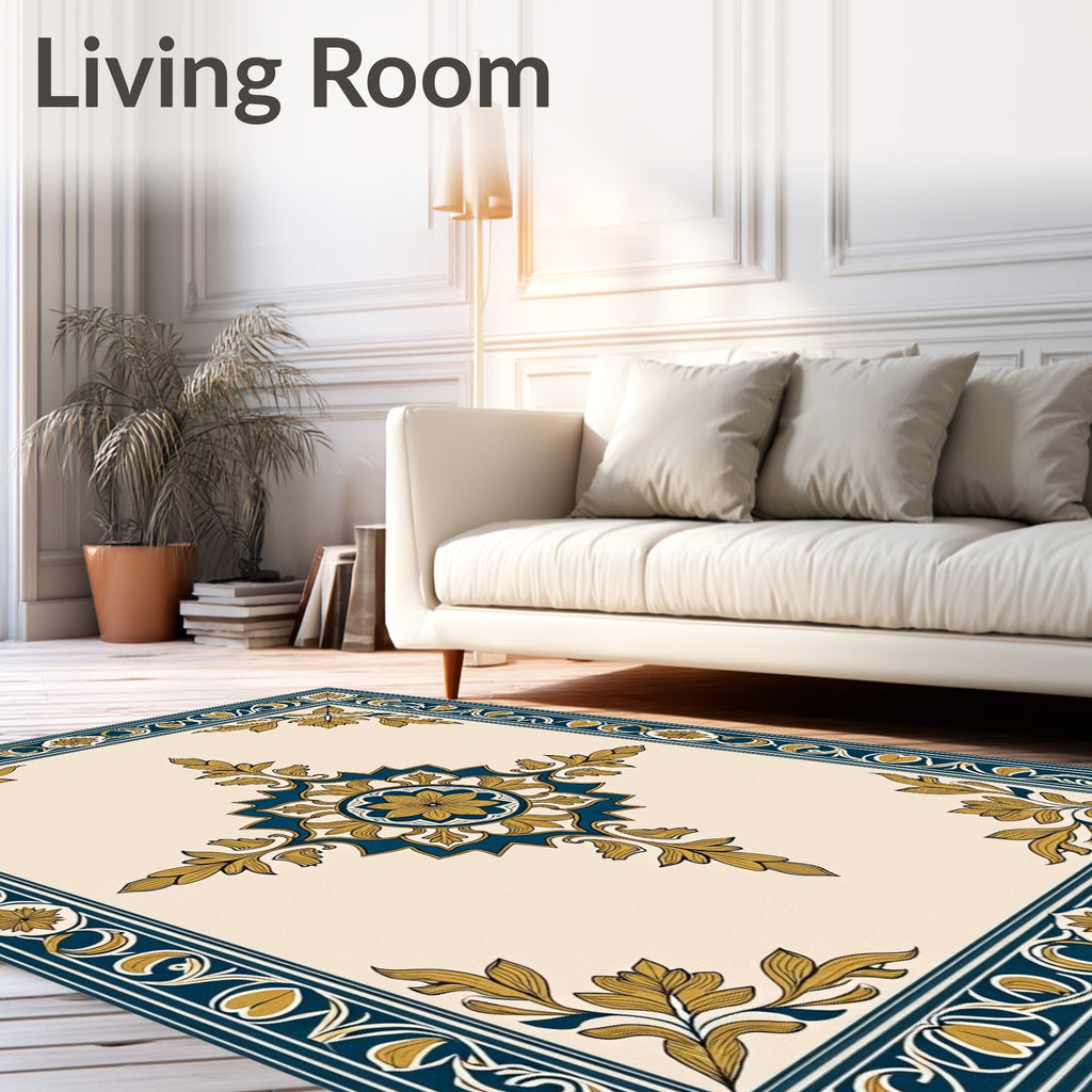 Grand Floral Medallion Blue Gold Rug