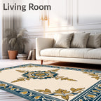 Grand Floral Medallion Blue Gold Rug
