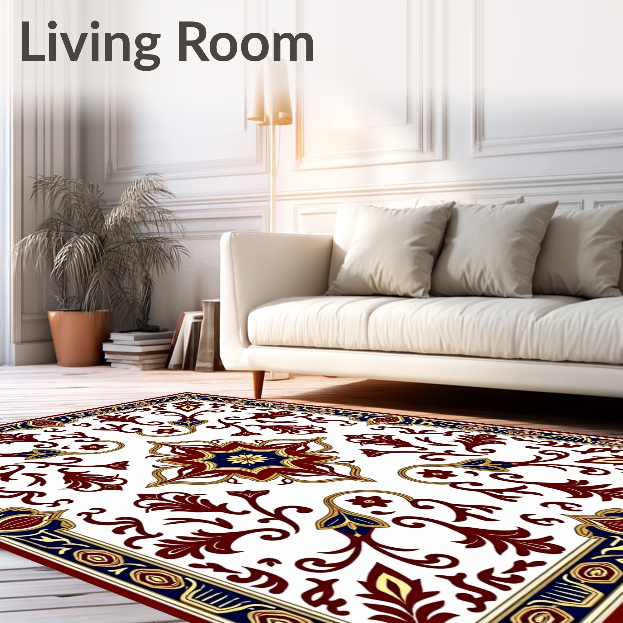 Classic Red Blue Gold Floral Medallion Rug