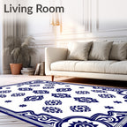 Traditional Blue White Intricate Pattern Rug