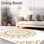 Ornate Gold Floral Mandala Design Rug