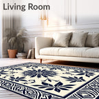 Classic Navy Floral Starburst Design Rug
