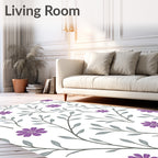 Purple Floral Grey Leaf Vines Rug