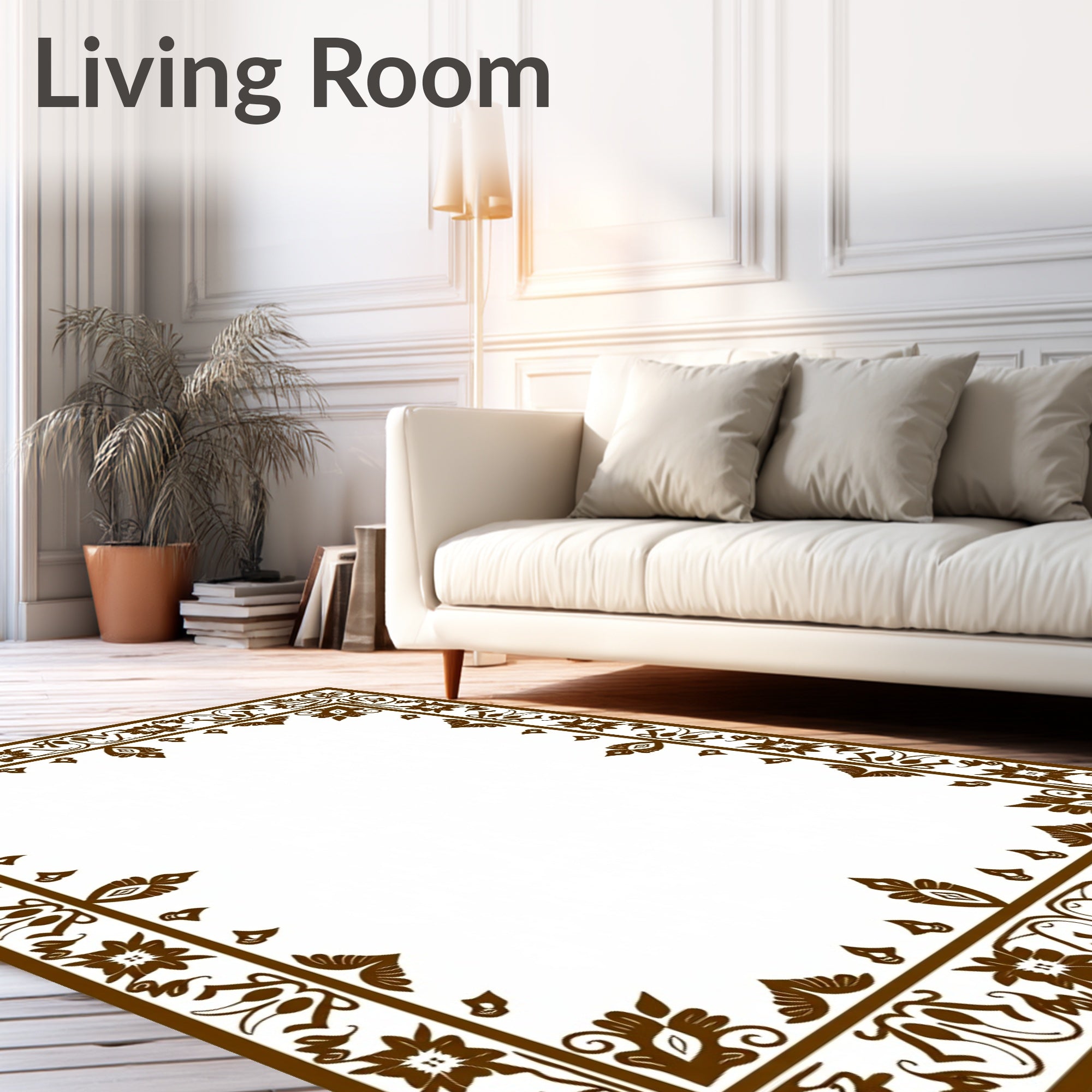 Ornate Floral Border Pattern Rug