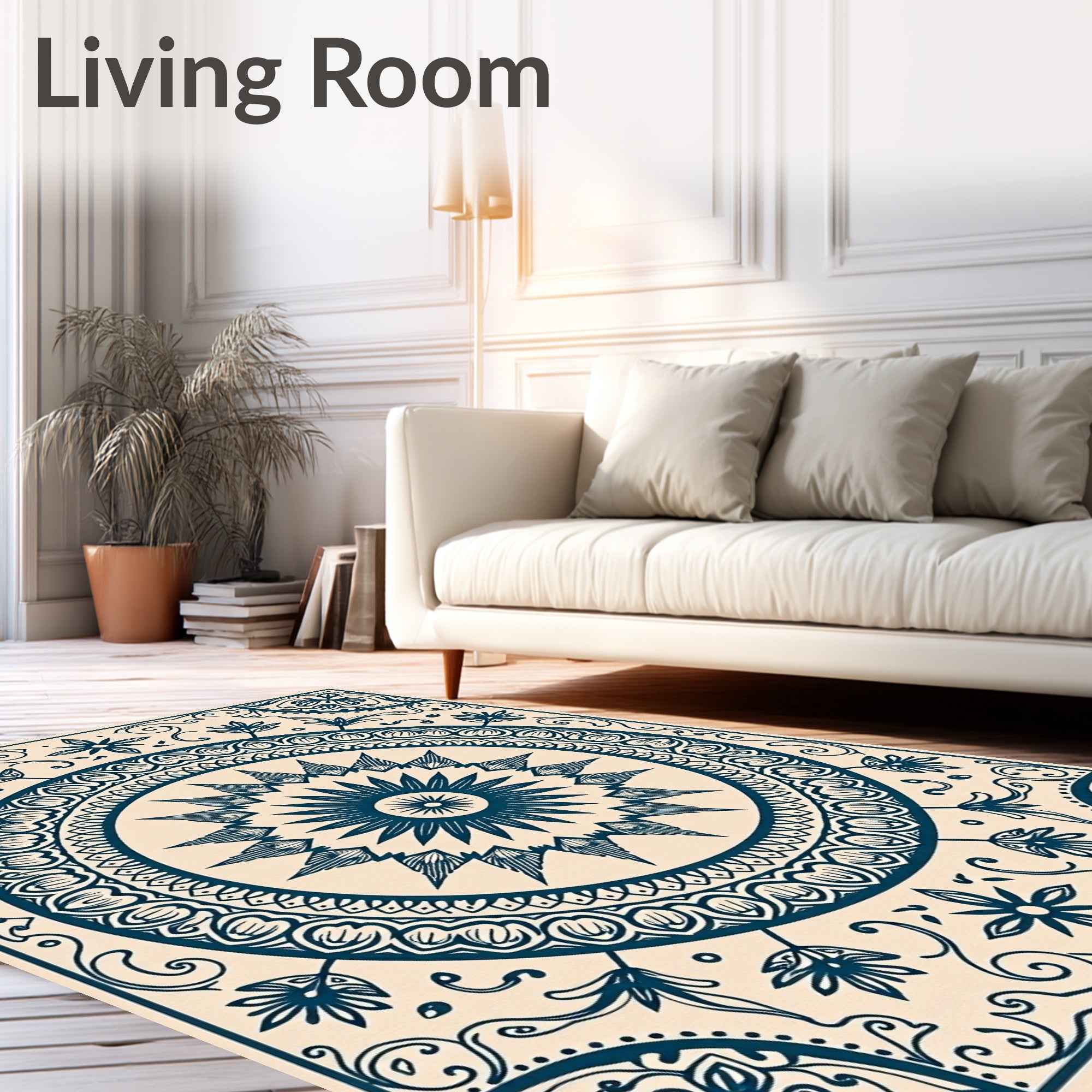Intricate Floral Sun Mandala Design Rug