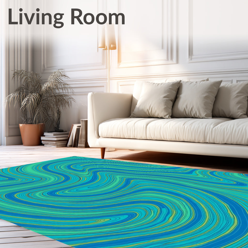 Abstract Swirl Aqua Stripe Design Rug
