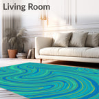 Abstract Swirl Aqua Stripe Design Rug