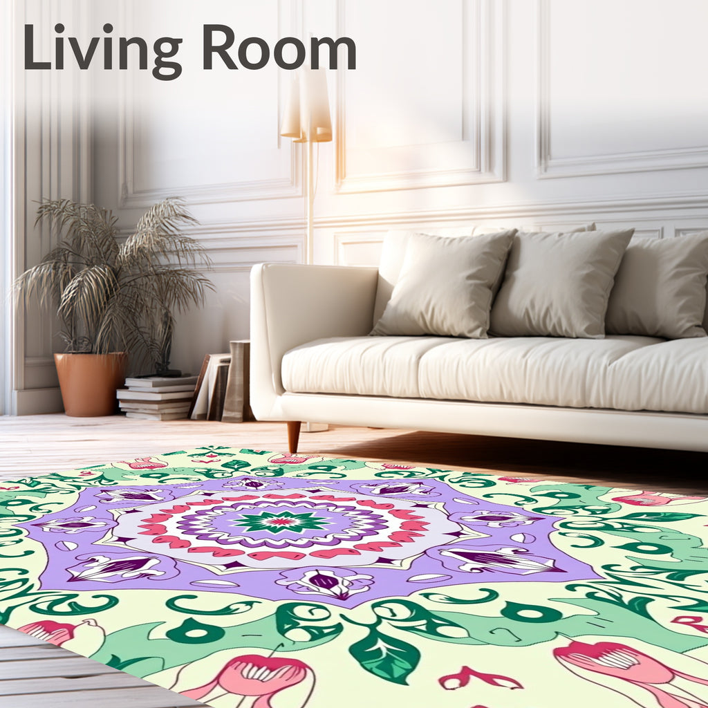 Pastel Floral Mandala Pattern Rug
