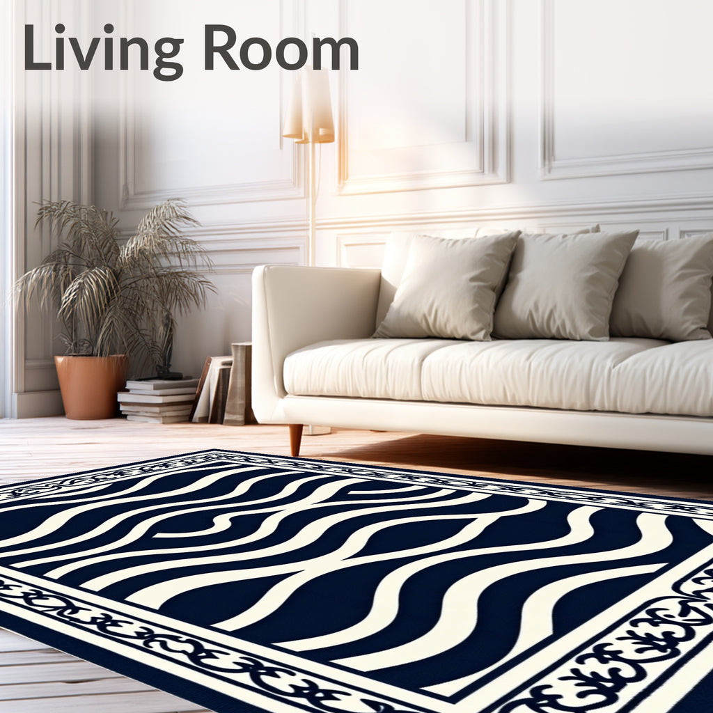 Naval Wave Pattern Border Rug