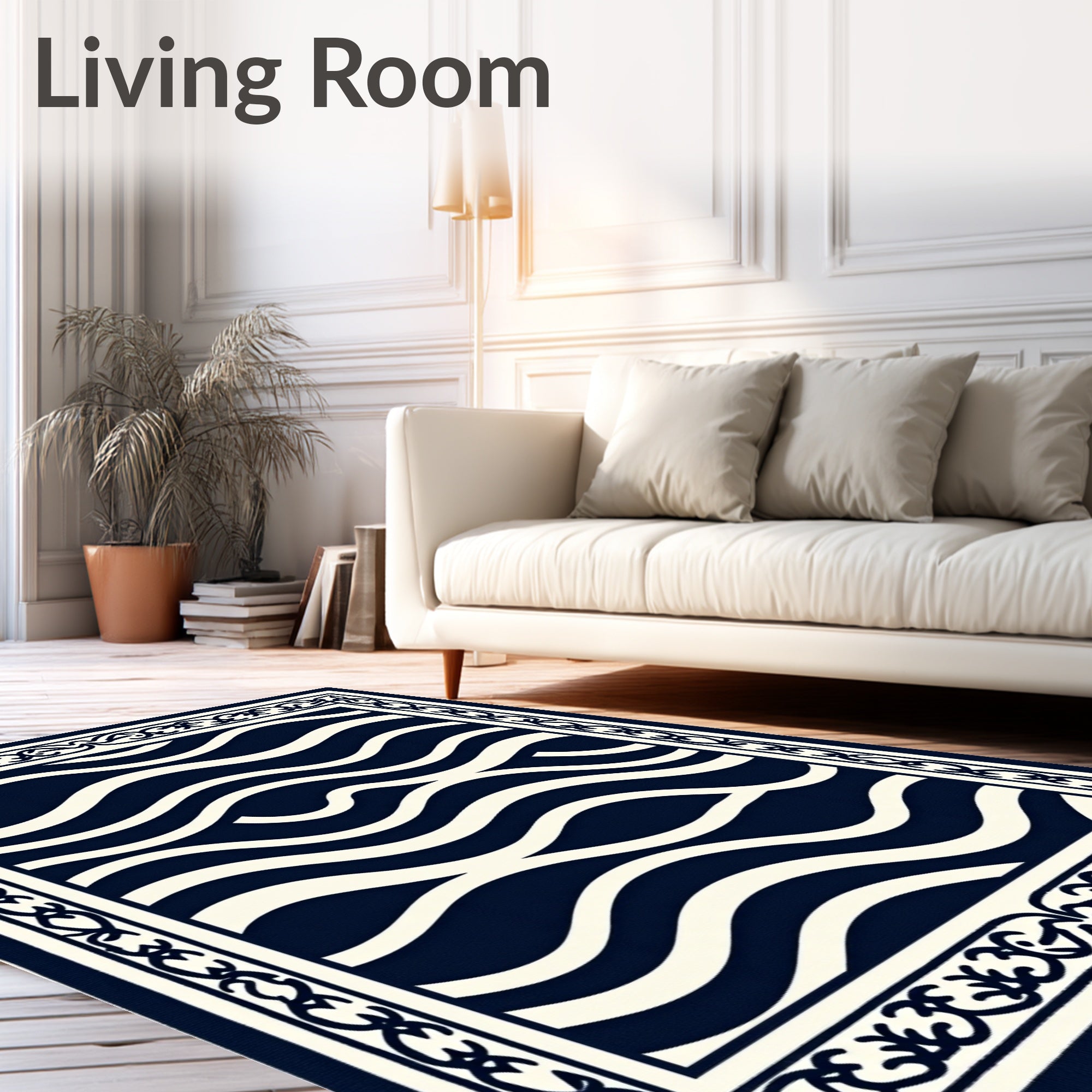 Naval Wave Pattern Border Rug