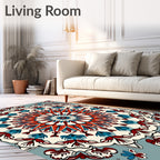 Bold Red Blue Floral Mandala Design Rug