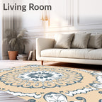 Mandala Floral Patterned Beige Rug