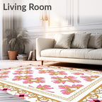 Pink Gold Floral Geometric Pattern Rug