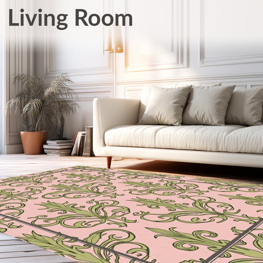 Elegant Green Damask Pattern Rug