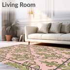 Elegant Green Damask Pattern Rug