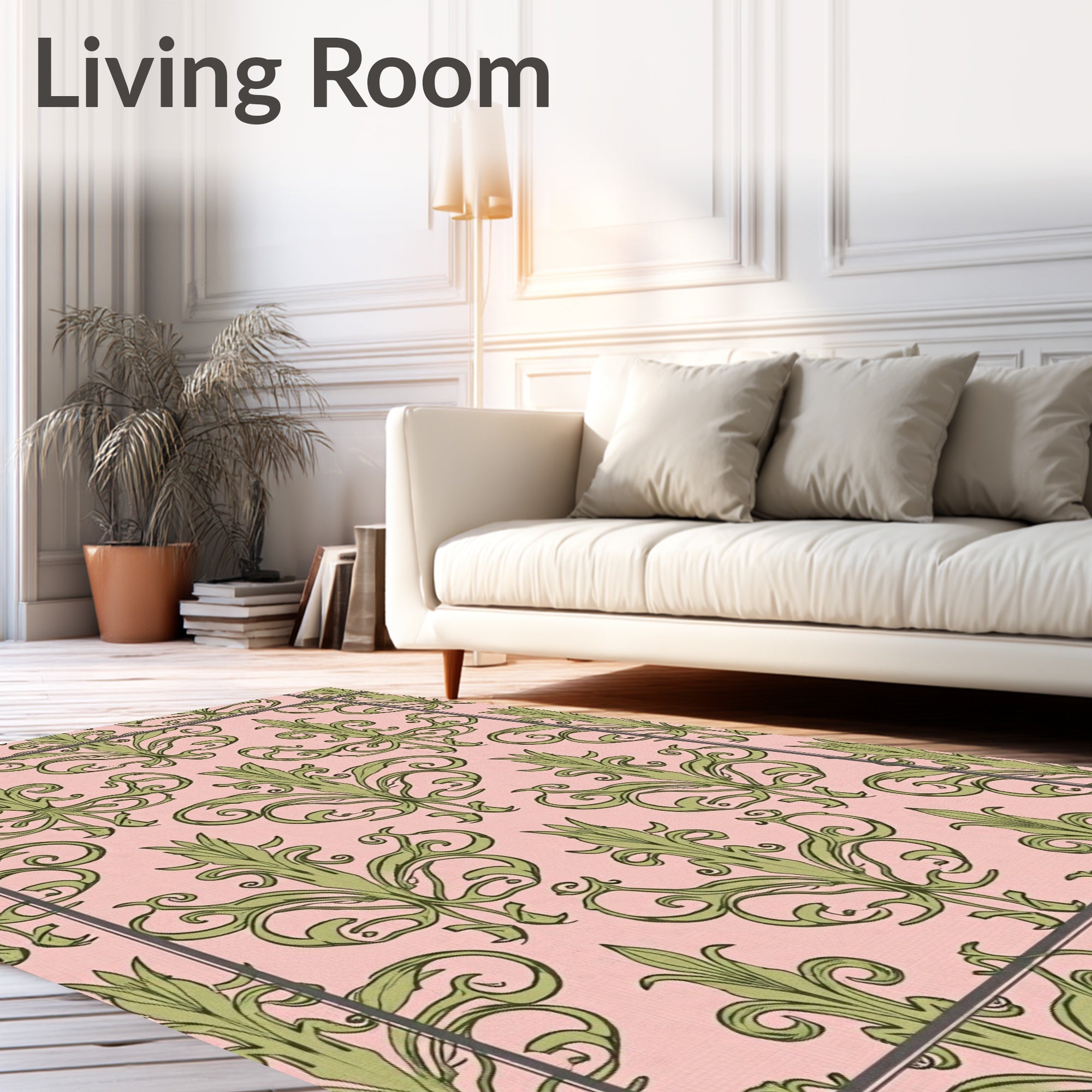 Elegant Green Damask Pattern Rug