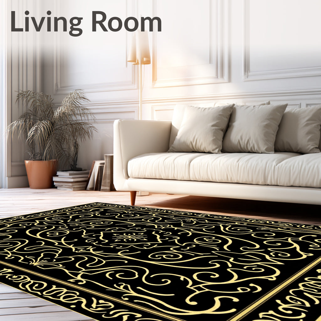 Black And Gold Filigree Pattern Rug