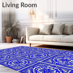 Intricate Blue White Geometric Floral Rug