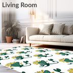Whimsical Teal Yellow Botanical Rug