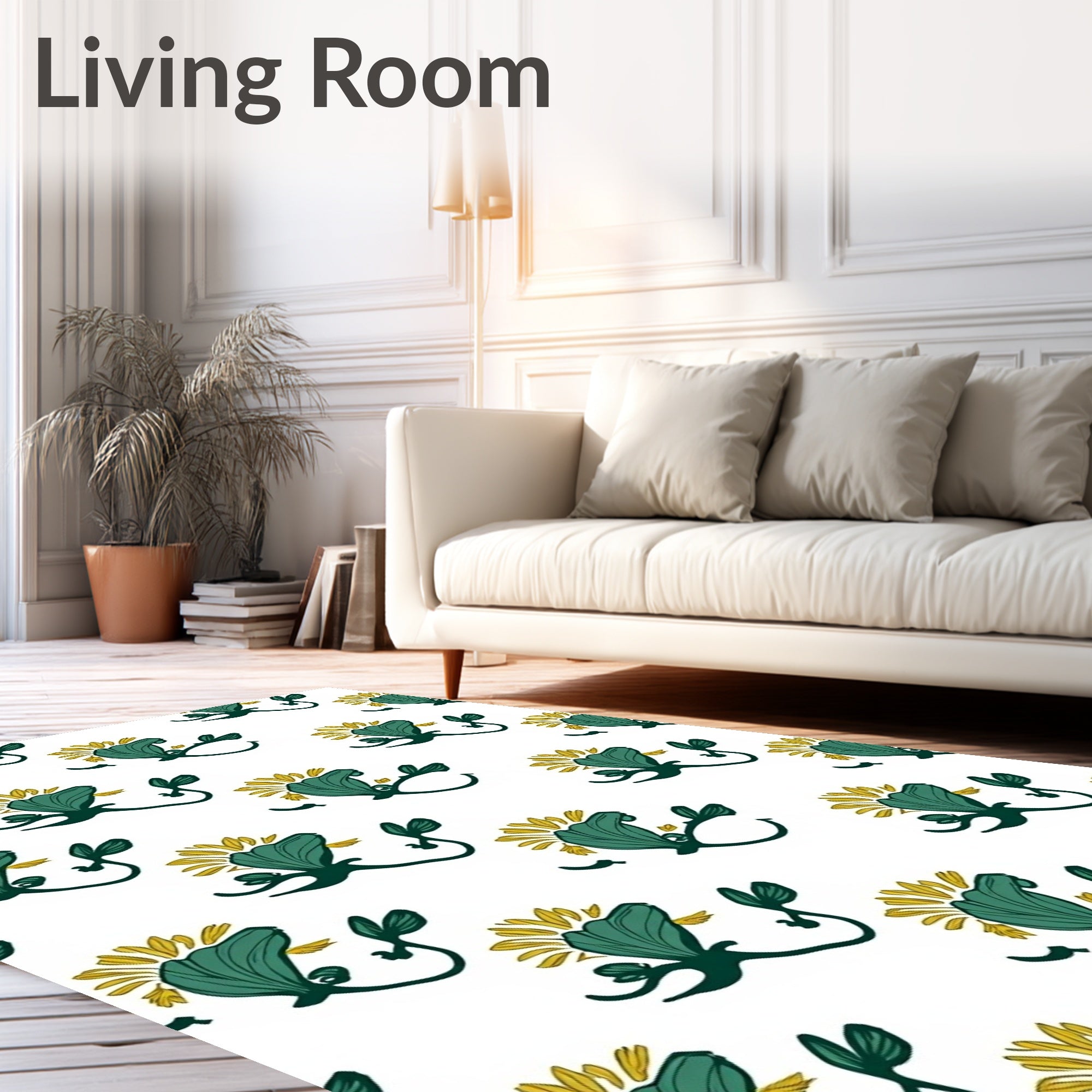 Whimsical Teal Yellow Botanical Rug