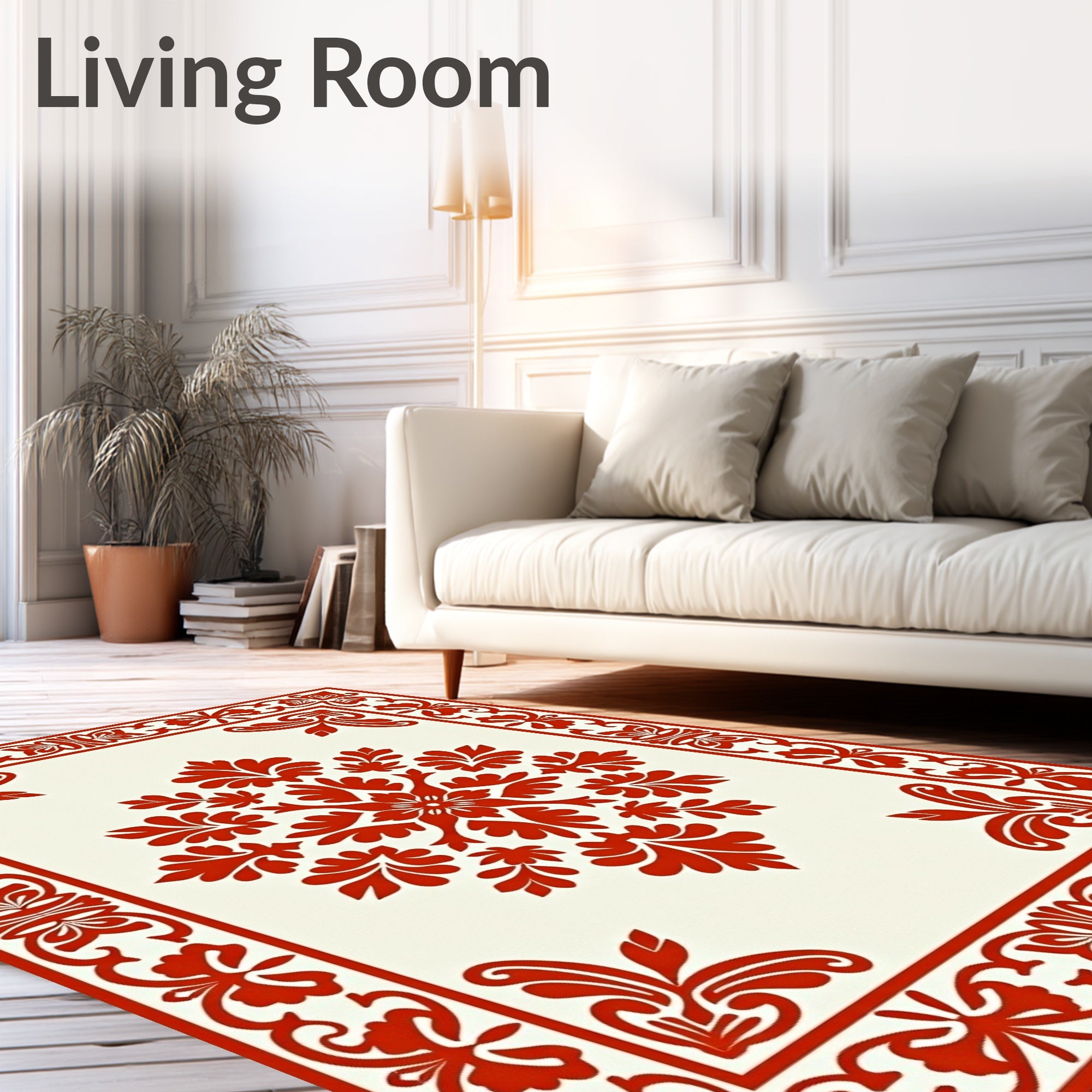 Bold Red Floral Damask Pattern Rug