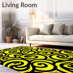 Bold Yellow Swirl Abstract Pattern Rug