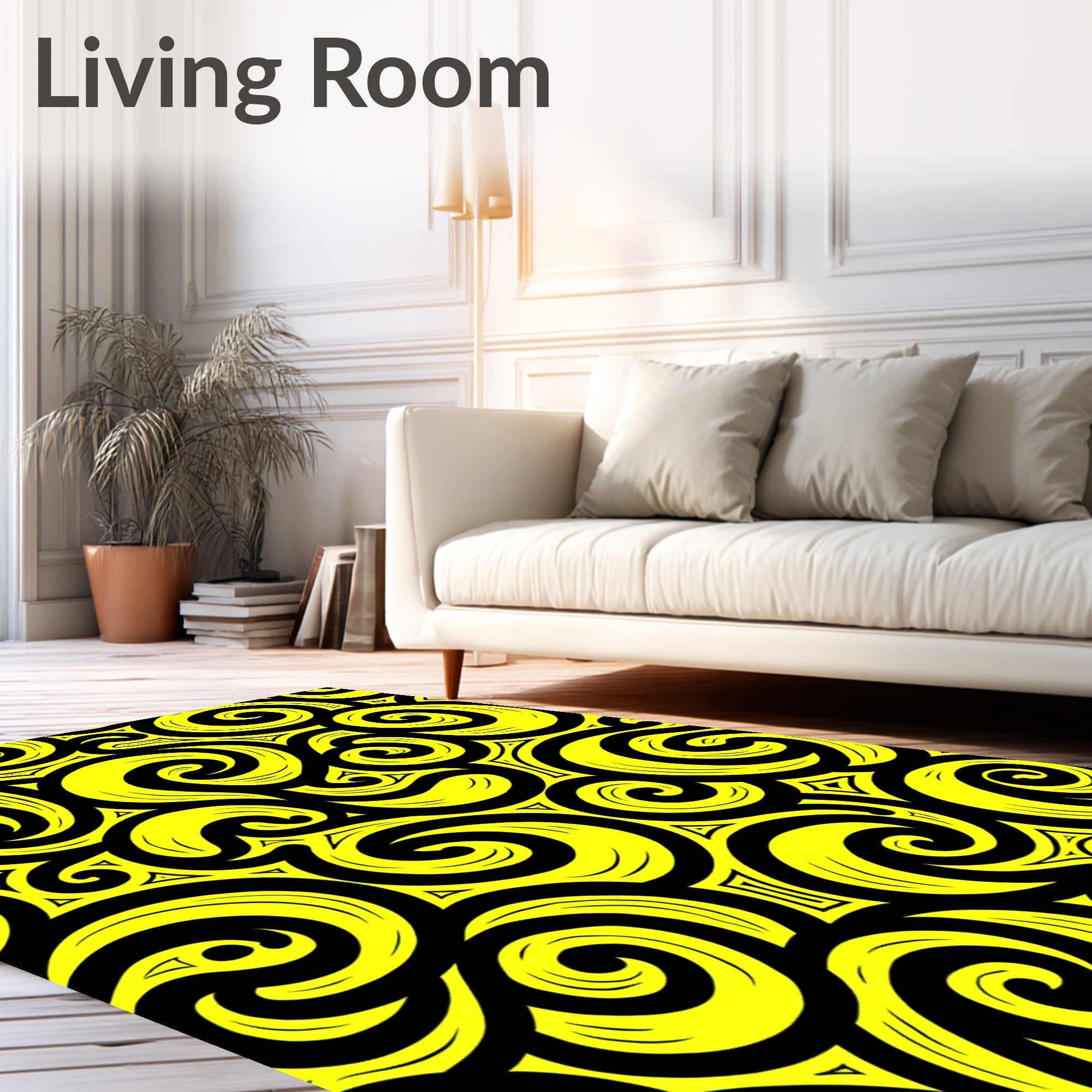 Bold Yellow Swirl Abstract Pattern Rug